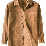 kkboxly  One Size Smaller, New Men's Casual Loose Fashionable Solid Lapel Neck Corduroy Long Sleeves Oversized T-Shirt Best Sellers