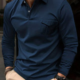 kkboxly Solid Men's Casual Comfy Long Sleeve Lapel Shirt With Chest Pocket For Everyday Wear In Spring And Autumn
