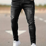 kkboxly  Chic Skinny Ripped Jeans, Men's Casual Street Style Medium Stretch Jeans