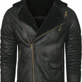 kkboxly  Warm Fleece Hooded PU Jacket, Men's Casual Winter Jacket Coat For Outdoor Activities