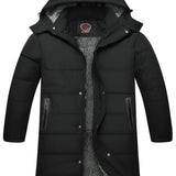 kkboxly  Men's Warm Fleece Hooded Jacket, Casual Zipper Pocket Long Warm Thick Coat For Fall Winter