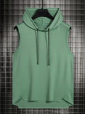 kkboxly  Mens Basic Slightly Stretch Hooded Sleeveless Drawstring Vest, Male Clothes For Summer