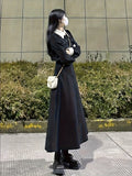 kkboxly  Contrast Trim Single Breasted Dress, Vintage Long Sleeve Aline Swing Dress For Spring & Fall, Women's Clothing