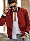 kkboxly  Flannel Varsity Bomber Jacket, Men's Casual Baseball Jacket Coat Regular Fit College Hipster Windbreaker For Spring Autumn