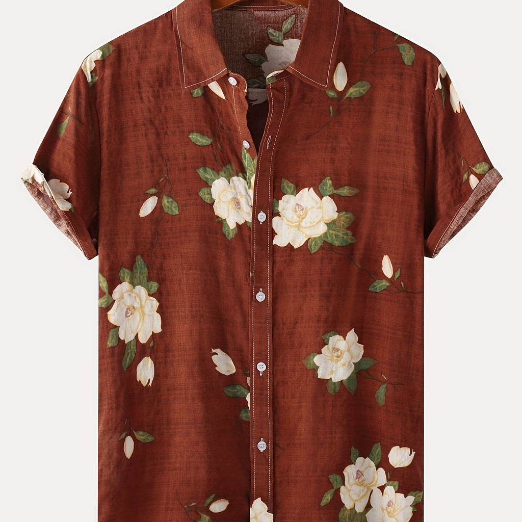 kkboxly  Men's Hawaiian Shirts Summer Floral Print Short Sleeve Button Down Shirt Tropical Holiday Beach Casual Tops