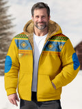 Ethnic Style Warm Fleece Hooded Jacket, Men's Casual Warm Thick Zip Up Hoodie For Fall Winter