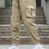 kkboxly kkboxly  Trendy Chase Letter Pattern Cargo Pants, Men's Multi Flap Pocket Trousers, Loose Casual Outdoor Pants, Men's Work Pants Outdoors Streetwear Hip Hop Style