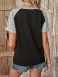 kkboxly  Button Front V Neck T-shirt, Casual Short Sleeve Loose T-shirt For Spring & Summer, Women's Clothing