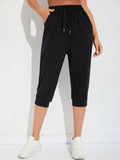 kkboxly  Women's Activewear: Solid Drawstring Jogging Capri Sweatpants - Loose Fit for Fitness Workouts