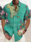 kkboxly  Plus Size Men's Hawaiian Shirts For Beach, Comfy Full Retro Map Printed Short Sleeve Aloha Shirts, Oversized Casual Loose Tops For Summer
