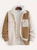kkboxly  Fashionable Men's Contrast Color Reversible Fleece Double Patch Pocket Casual Jacket，Suitable For Autumn And Winter