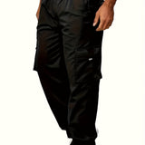 kkboxly  Solid Multi Flap Pockets Men's Straight Leg Cargo Pants, Loose Casual Outdoor Pants, Men's Work Pants For Hiking Fishing Angling