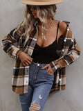 kkboxly  Plaid Button Front Jacket, Casual Long Sleeve Lapel Outwear, Women's Clothing