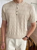 kkboxly  Men's Solid Color Half Button Cable Knit Top