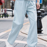 kkboxly  Trendy Casual Men's Solid Color Loose Denim Jeans With Pockets, Men's Outfits