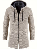 kkboxly  Warm Fleece Hooded Knitting Cardigan, Men's Casual Stretch Zip Up Overcoat For Fall Winter