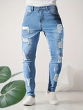 Ripped Skinny Jeans, Men's Casual Street Style High Stretch Denim Pants With Pockets