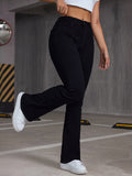 Plus Size Casual Jeans, Women's Plus Solid Button Fly Medium Stretch Flared Leg Jeans