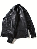 kkboxly  Men's Solid Lapel Cycling Jacket With Zipper Pocket, Casual Zip Up Jacket For Spring Fall Outdoor