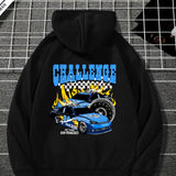 kkboxly  Cartoon Car Print, Men's Casual Hoodie, Drawstring Pocket Hoodie