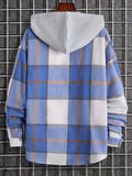 kkboxly  Men's Casual Plaid Hooded Jacket, Long Sleeve Button Down Comfy Shirt For Men's Autumn & Winter Outdoor Activities
