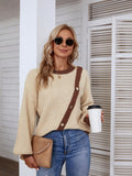 kkboxly  Color Block Crew Neck Button Pullover Sweater, Casual Button Decor Long Sleeve Loose Sweater, Women's Clothing