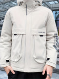 kkboxly  Warm Big Pocket Hooded Jacket, Men's Casual Solid Color Zip Up Cotton Padded Jacket For Fall Winter Outdoor