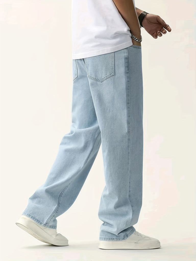 kkboxly  Men's Light Blue Straight Leg Cotton Jeans
