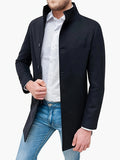Men's Elegant Single Breasted Trench Coat, Casual High Neck Trench Coat For Business