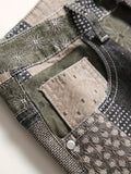 kkboxly  Plaid Allover Print Jeans, Men's Casual Patchwork Style Creative Cotton Blend Denim Pants For Spring Summer