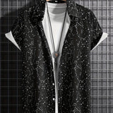 kkboxly  Milky Way Pattern Casual Short Sleeve Shirt, Men's Hawaiian Shirt For Summer Vacation Resort