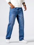kkboxly  Loose Fit Straight Leg Jeans, Men's Casual Street Style Distressed Denim Pants For All Seasons