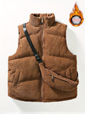 kkboxly  Warm Winter Vest With Matching Waist Bag, Men's Casual Stand Collar Zip Up Vest For Fall Winter