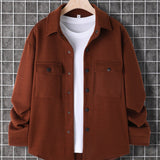 kkboxly  Men's Warm All Match Chest Pocket Jacket, Casual Button Up Lapel Coat For Fall Winter