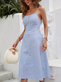 kkboxly  Striped Print Sleeveless Dress, Sexy Spaghetti Strap Midi Dress, Women's Clothing