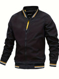 kkboxly  Men's Casual Stand Collar Baseball Jacket Coat Regular Fit College Hipster Windbreaker For Spring Autumn