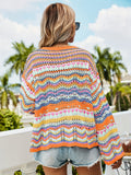 kkboxly  Hollow Striped Knit Sweater, Casual Crew Neck Long Sleeve Sweater, Women's Clothing