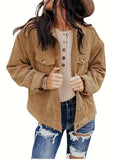kkboxly  Solid Corduroy Trucker Jacket, Versatile Drop Shoulder Outwear For Fall, Women's Clothing