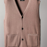 Loose Fit High Stretch Cardigan Vest, Men's Casual Vintage Style V Neck Button Up Cardigan Vest For Fall Winter