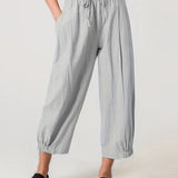 kkboxly  Plus Size Casual Pants, Women's Plus Solid Drawstring Straight Leg Pants With Pockets