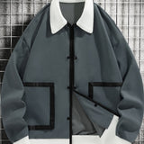 realaiot  Men's Casual Big Pocket Varsity Jacket, Chic Button Up Bomber Jacket