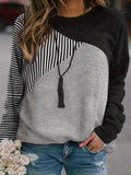 kkboxly  Stripe Print Colorblock Crew Neck T-Shirt, Casual Long Sleeve Top For Spring & Fall, Women's Clothing