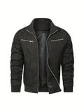 kkboxly  Men's Chic Bomber Jacket, Casual Street Style Stand Collar Windbreaker Jacket For Spring Fall