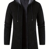 kkboxly  Warm Fleece Hooded Knitting Cardigan, Men's Casual Stretch Zip Up Overcoat For Fall Winter