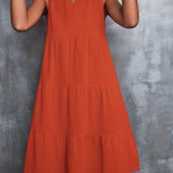 kkboxly  Round Neck Loose Big Swing Splicing Cake Dress, Casual Solid Color Sleeveless Waist Summer Dresses, Women's Clothing