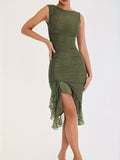 kkboxly  Backless Ruffle Hem Dress, Sexy Solid Bodycon Ruched Dress, Women's Clothing