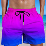 kkboxly  Men's Plus Size Gradient Color Shorts Beach Pants Holiday Shorts, Elastic Drawstring Sports Short Pants
