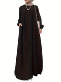 kkboxly  Solid Button Front Abaya Dress, Elegant Long Sleeve Maxi Length Dress, Women's Clothing