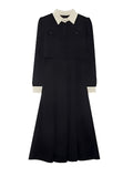 kkboxly  Contrast Trim Single Breasted Dress, Vintage Long Sleeve Aline Swing Dress For Spring & Fall, Women's Clothing