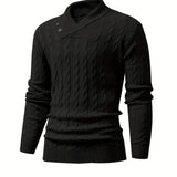 kkboxly  All Match Knitted Shawl Collar Sweater, Men's Casual Warm High Stretchy Pullover Sweater For Fall Winter